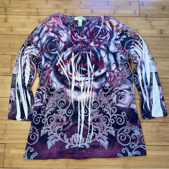 Y2K, gothic, steampunk, grunge style by Dress Barn, size L. Bejeweled v-neck. - Picture 1 of 5